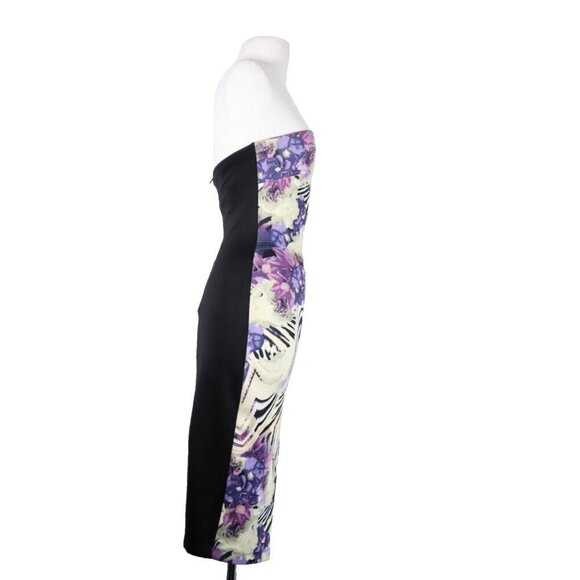 Bebe Women's XXS Black Tube Dress Floral Strapless Cocktail Summer Bodycon Midi - Picture 6 of 13